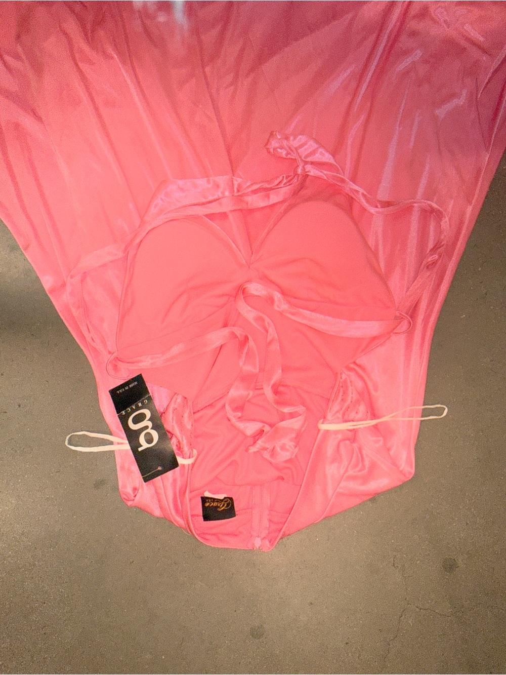 90s Grace Tie-Back Halter Maxi Dress in Bright Pink NWT - Picture 11 of 13